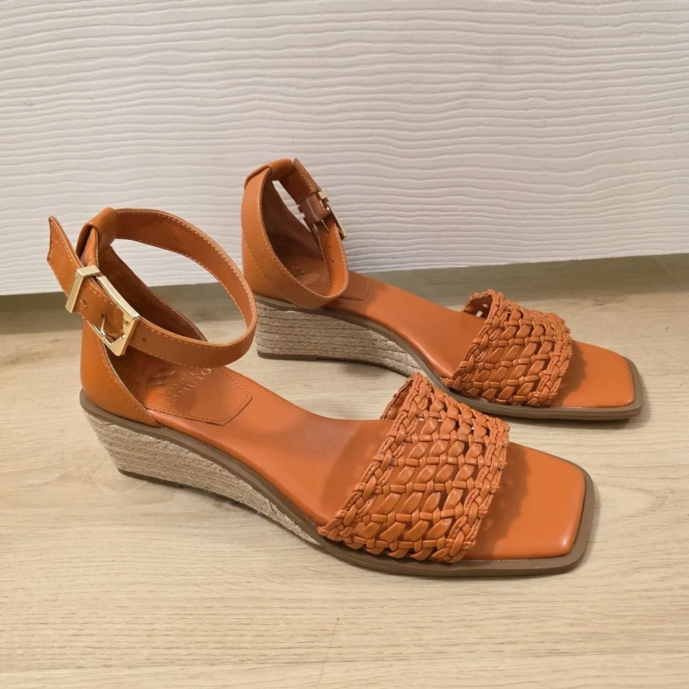 Vince Camuto Orange Adjustable Summery Tropical Espadrille Wedge Sandals Sz 8.5M